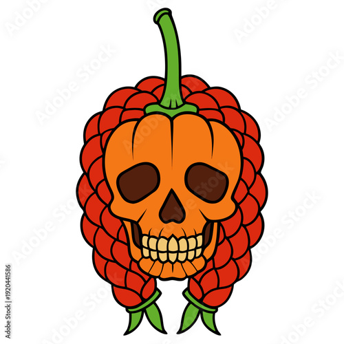 halloween pumpkin head with skull