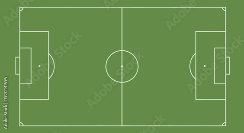 Top-down view of a green soccer football field with white markings.