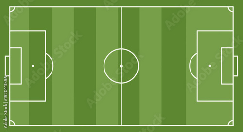 Top-down view of a green soccer football field with white markings.