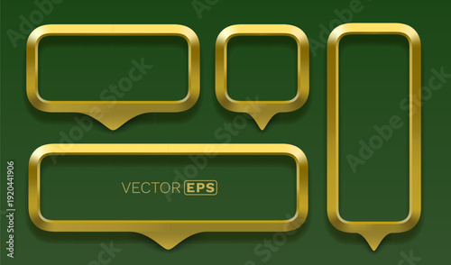 Set of golden 3D speech bubble frames on a deep green background. Versatile design elements.