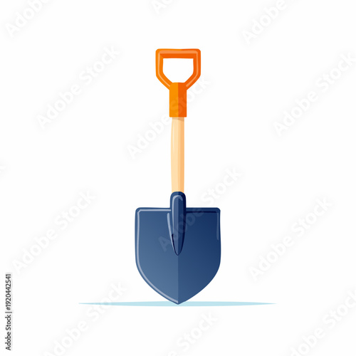 A flat illustration of a shovel with an orange handle against a white background