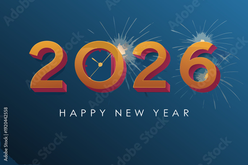 Festive illustration depicting the year 2026 with celebratory fireworks