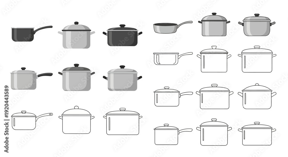 Obraz premium Pots and Pans Vector Illustration Set