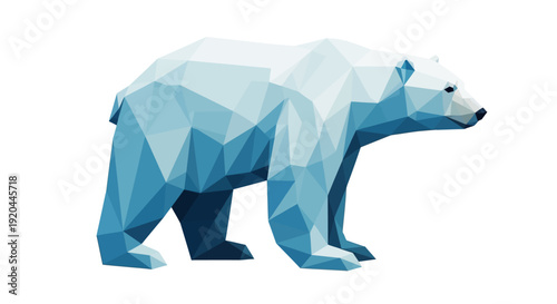 A geometric illustration of a polar bear in shades of blue, celebrating Polar Bears International day with a modern design on a white background.