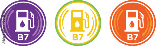 B7 biodiesel fuel pump badge icon set, alternative energy, renewable diesel and eco friendly biofuel concept illustration
