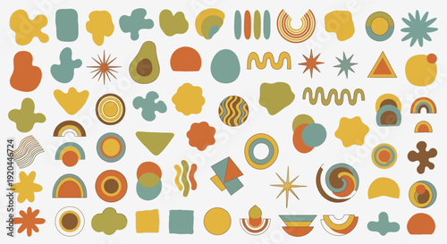 Boho Abstract Shapes Collection: Mid-Century Modern Organic Forms, Retro Patterns, and Geometric Elements