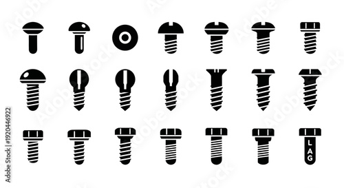 Screw Types Silhouette Set for Engineering Design