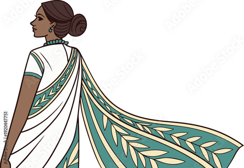 Traditional Indian Saree Clothing Design. Elegant Silk Saree Fashion Style. Bridal Saree with Ornamental Border. Bengali Saree Cultural Attire Concept. Ethnic Festive Saree Draping Style Collection