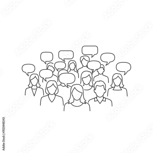 Group of People with Speech Bubbles Illustration.