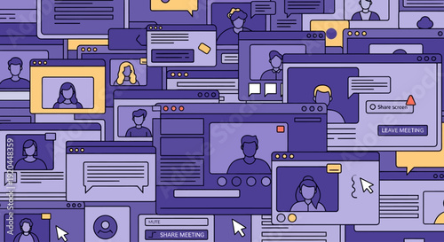 Digital interface illustration featuring technology, people, communication, network, and social media elements in a modern image (2008).ai design