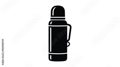 Thermos bottle icon black silhouette insulated vacuum flask for hot and cold drinks isolated on gray background reusable beverage container symbol