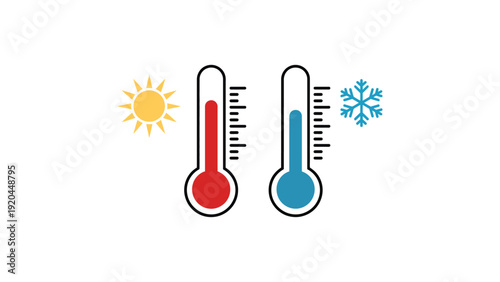 Hot and cold thermometer icons with sun and snowflake symbols temperature measurement concept climate weather heat and freezing indicator illustration