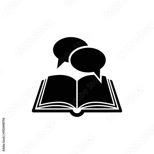 Open Book with Speech Bubbles Illustration.