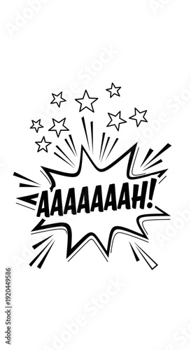 Comic Explosion Speech Bubble with "AAAAAAAH!" Text and Stars, Expressing Shock on an Isolated White Background