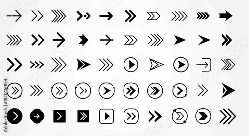 Collection of Diverse Arrow Icons and Symbols on White Background