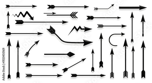 Collection of Black Arrows Icons, Diverse Styles and Directions