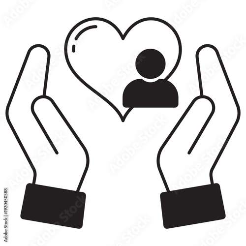Caring Icon, Compassionate Support, Kindness in Action, Empathy and Understanding, Nurturing Hearts, vector