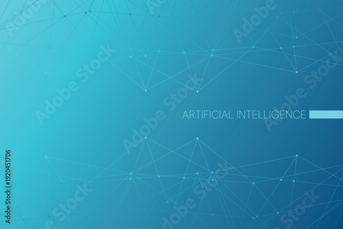 Artificial intelligence symbol. AI neural network digital brain machine deep learning processing big data analysis technology. Blue vector illustration for business, future, presentation