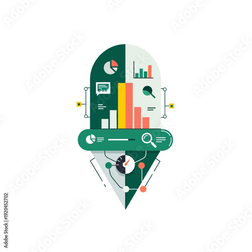 "A flat design illustration showcasing data tracking with various graphs and charts, representing the concept of Carbon Footprint Tracking, flat style."