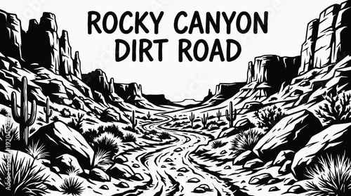 rocky dirt road path landscape nature outdoor travel countryside trail horizon rural environment scenic canyon journey vector illustration