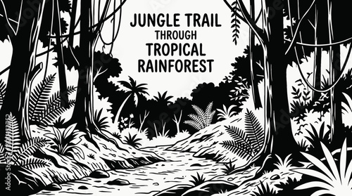 jungle dirt path road landscape nature outdoor travel countryside trail horizon rural environment scenic tropical journey vector illustration