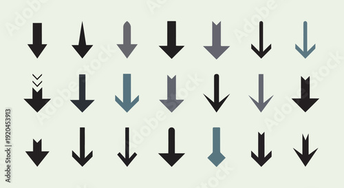 Set of Various Arrow Icons Pointing Downward