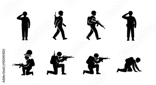 Silhouette Soldiers in Action, Military Icons