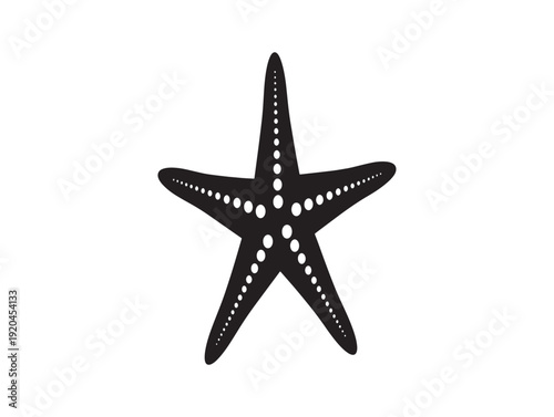 Black starfish silhouette with white spots on white background