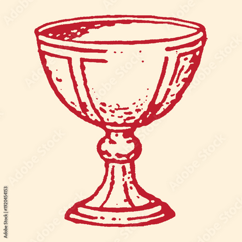 Chalice with textured surface, religious goblet, sacred vessel, vintage illustration, red artwork