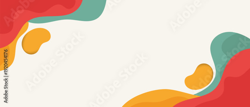 Modern abstract banner featuring layered organic blobs in red, green, and orange tones with subtle depth and smooth curves, ideal for branding and web design.