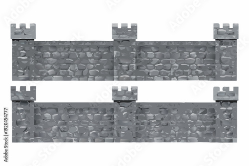 Gray stone wall segments with crenellations possibly for a game