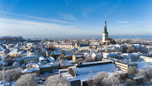 Photos Drone Winter Panorama of Tallinn Old Town and St. Olaf's Church