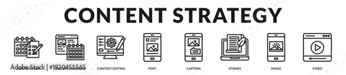 Content strategy system designed for structured publishing, consistent messaging, and multimedia brand storytelling excellence. in Lineal Icon Style