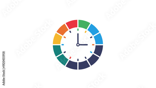 Colorful circular clock face design.