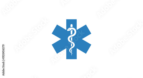 Blue Star of Life medical symbol with staff of Asclepius.
