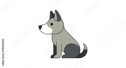 Simple illustration of a sitting dog with a calm expression.