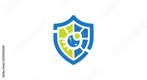 Shield emblem with yin yang symbol inside, protection and balance concept.