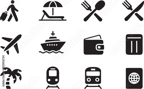 Travel and Tourism Solid Icon Set Collection