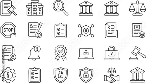 Legal Compliance and Security Outline Icon Set
