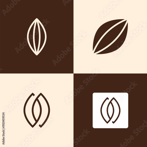 Minimalist Cocoa Bean Logo Bundle Modern Chocolate Brand Organic Food Emblem Corporate Identity Vector Set