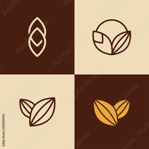 Minimalist Cocoa Bean Logo Bundle Modern Chocolate Brand Organic Food Emblem Corporate Identity Vector Set