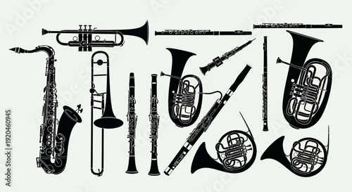 Silhouette Collection of Orchestral and Band Musical Instruments