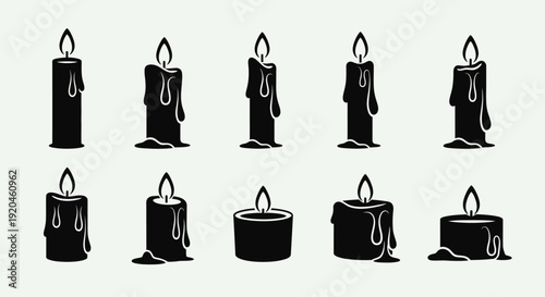 Silhouetted Candles with Dripping Wax Vector Set