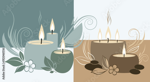 Spa Candles Illustration with Flowers and Leaves