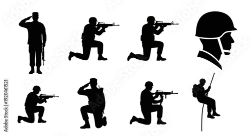 Soldiers silhouettes set, military army concept