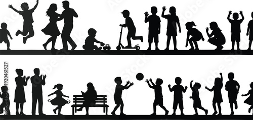 People silhouette set, diverse men and women standing, business professional, casual wear, traveler with suitcase, student with backpack, hijabi woman