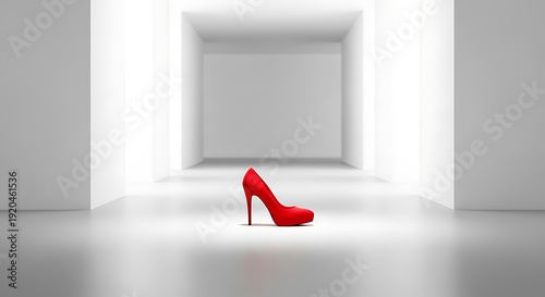 A close-up, low-angle professional studio photograph of a single vibrant yellow high heel shoe, its heel playfully impaled by a fresh, bright lemon. The background is a clean, minimal soft pink studio