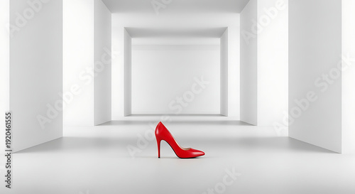 A close-up, low-angle professional studio photograph of a single vibrant yellow high heel shoe, its heel playfully impaled by a fresh, bright lemon. The background is a clean, minimal soft pink studio