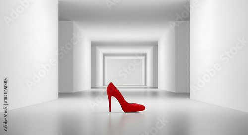 A close-up, low-angle professional studio photograph of a single vibrant yellow high heel shoe, its heel playfully impaled by a fresh, bright lemon. The background is a clean, minimal soft pink studio