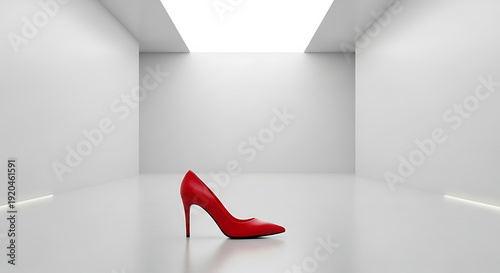 A close-up, low-angle professional studio photograph of a single vibrant yellow high heel shoe, its heel playfully impaled by a fresh, bright lemon. The background is a clean, minimal soft pink studio